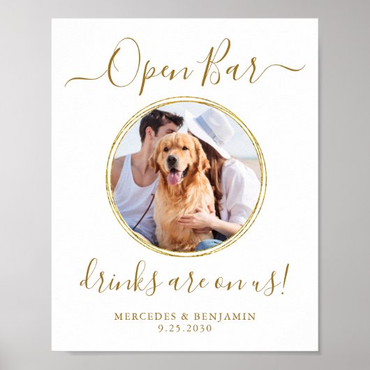 Pet Dog Wedding Open Bar - Aangepaste gouden Drink Poster (Voorkant)