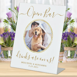 Pet Dog Wedding Open Bar - Aangepaste gouden Drink Reclamebord Met Voetstuk
