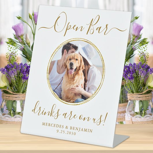 Pet Dog Wedding Open Bar - Aangepaste gouden Drink Reclamebord Met Voetstuk