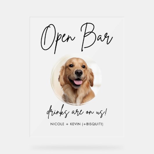 Pet Dog Wedding Open Bar Drinken Cocktail Frosted Acryl Bord (Voorkant)