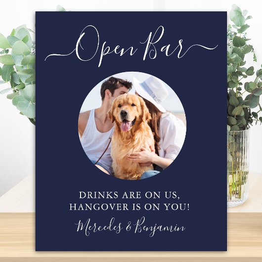 Pet Dog Wedding Open Bar Navy Blue Custom Foto Poster