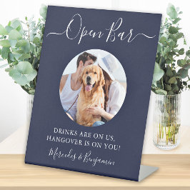 Pet Dog Wedding Open Bar Navy Blue Custom Foto Reclamebord Met Voetstuk