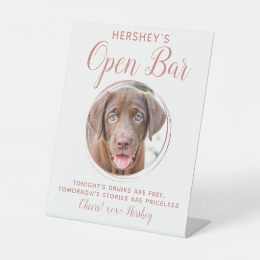 Pet Dog Wedding Open Bar Roos Gold Drinken Reclamebord Met Voetstuk (Voorkant)