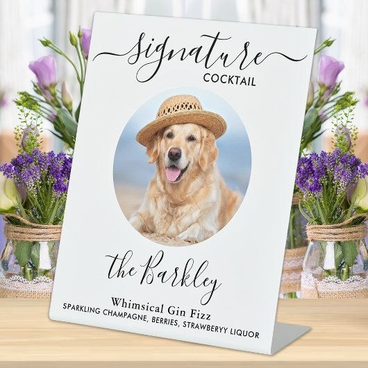 Pet Dog Wedding Signature Cocktail Custom Photo Reclamebord Met Voetstuk