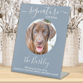 Pet Dog Wedding Signature Cocktail Dusty Blue Reclamebord Met Voetstuk