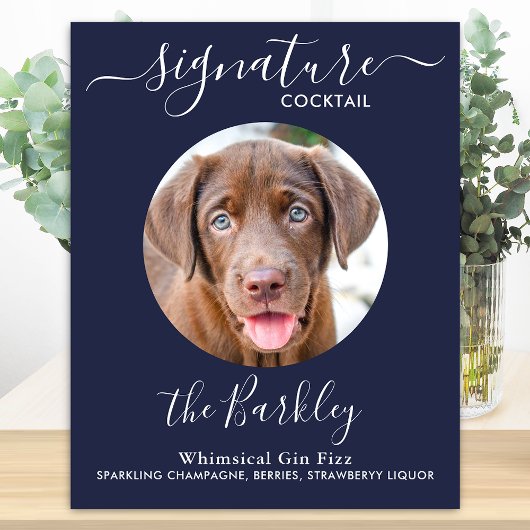 Pet Dog Wedding Signature Cocktail Navy Blue Poster