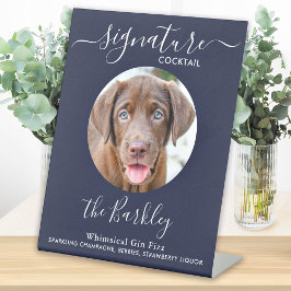 Pet Dog Wedding Signature Cocktail Photo Navy Blue Reclamebord Met Voetstuk