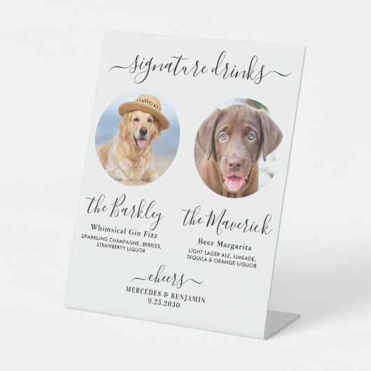 Pet Dog Wedding Signature Drink Aangepaste fotobal Reclamebord Met Voetstuk (Voorkant)