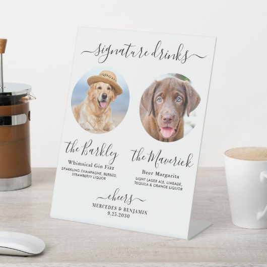 Pet Dog Wedding Signature Drink Aangepaste fotobal Reclamebord Met Voetstuk (Insitu)