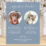 Pet Dog Wedding Signature Drink Foto Dusty Blue Poster<br><div class="desc">De Drinken van de handtekening! Eenvoudig maar elegant kalligrafie, dit teken van de handtekeningsbar kenmerkt twee cocktails "de Bride" en "de Groom", gepersonaliseerd met uw drinken van keus. Pas dit elegante trouwbord aan met uw favoriete huisfoto, hondenfoto, foto's van het verloving of koppels foto's, namen en handtekening drinken! U kunt...</div>