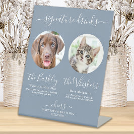 Pet Dog Wedding Signature Drink Foto Dusty Blue Reclamebord Met Voetstuk
