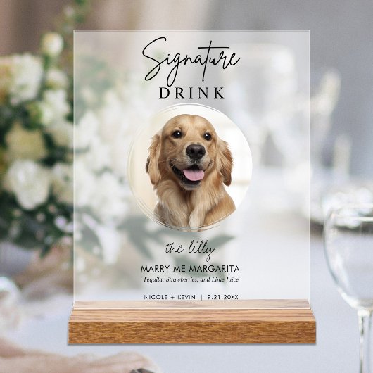 Pet Dog Wedding Signature Drinken Cocktail Bar Acryl Bord