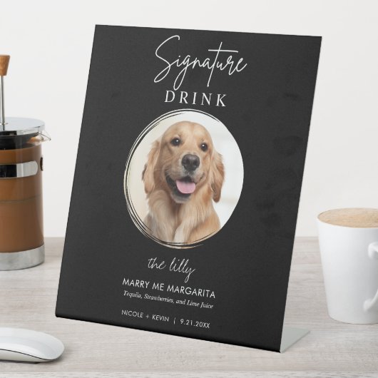 Pet Dog Wedding Signature Drinken Cocktail Bar Ped Reclamebord Met Voetstuk (Insitu)