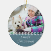 Pet Dogs Eerste Kerstmis. Je eigen foto - blauw Keramisch Ornament (Links)