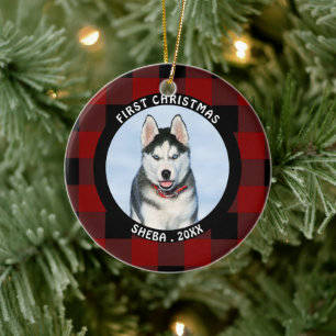 Pet EERSTE CHRISTMAS Red Buffalo Check Personated Keramisch Ornament