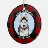 Pet EERSTE CHRISTMAS Red Buffalo Check Personated Keramisch Ornament (Links)
