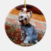 Pet Eerste Kerstmis 2 foto met twee zijden Floral Keramisch Ornament (Achterkant)