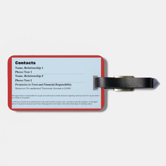 Pet Emergency Information Kaart v2 Bagagelabel (Achterkant horizontaal)