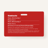 Pet Emergency Information Kaart v5 Badge (Achterkant)