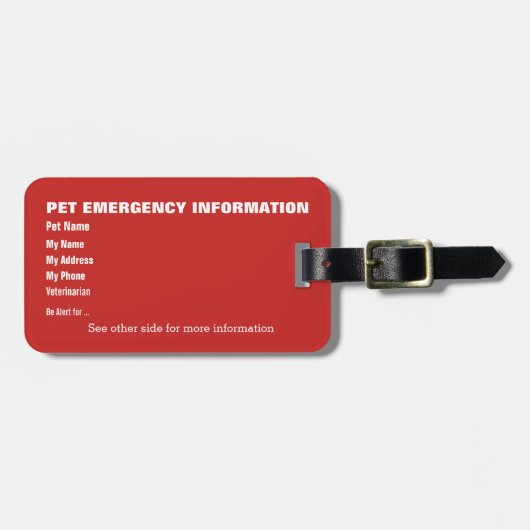 Pet Emergency Information Kaart v6 Bagagelabel (Voorkant horizontaal)