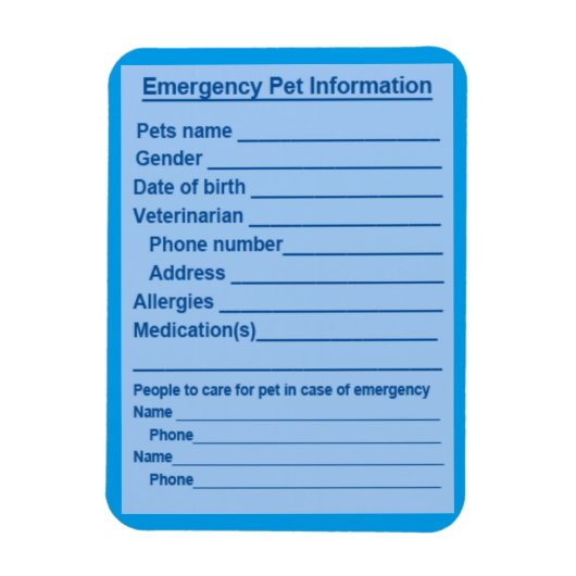 Pet Emergency Information Magnet Magneet (Verticaal)