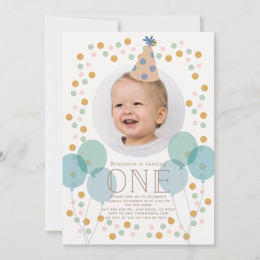 Pet en ballonnen blauw foto 1 september kaart (Voorkant)