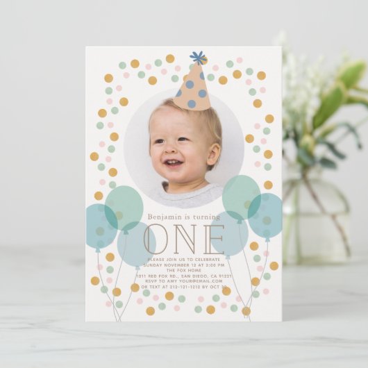 Pet en ballonnen blauw foto 1 september kaart (Staand voorkant)