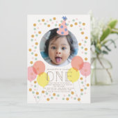 Pet en ballonnen Roze foto 1 oktober Kaart (Staand voorkant)