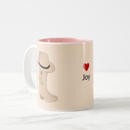 Pet en boeken op beige tweekleurige koffiemok (Voorkant links)