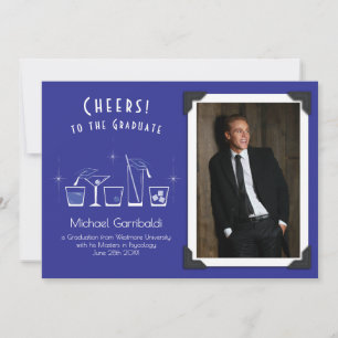 Pet en cocktail afstudeeraankondiging blauw kaart