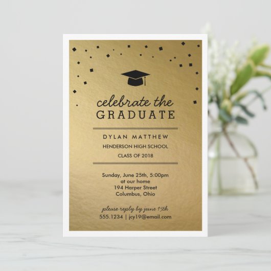 Pet en Confetti Gold Afstuderen Kaart (Staand voorkant)