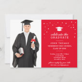 Pet en Confetti met Foto, Rood Afstuderen Kaart (Voorkant)