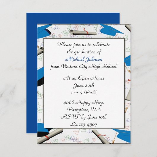 Pet en Diploma Border Afstuderen Invitation Informatiekaartje (Voorkant / Achterkant)