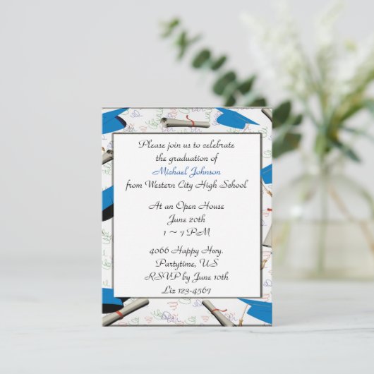 Pet en Diploma Border Afstuderen Invitation Informatiekaartje (Staand voorkant)