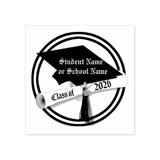 Pet en Diploma Klasse van 2026 Afstuderen Rubberstempel (Afrduk)