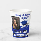 Pet en diplomaat, koninklijk blauw en wit Afstuder Papieren Bekers (Achterkant)