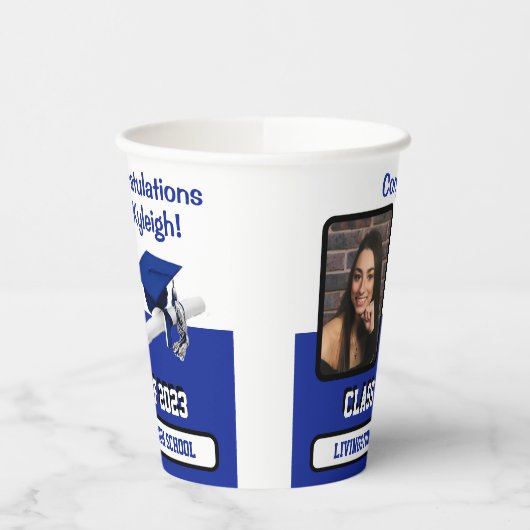 Pet en diplomaat, koninklijk blauw en wit Afstuder Papieren Bekers (Links)