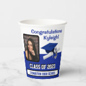 Pet en diplomaat, koninklijk blauw en wit Afstuder Papieren Bekers (Voorkant)