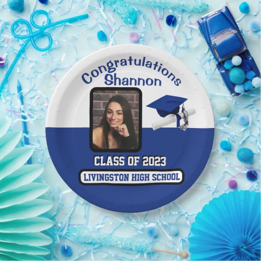 Pet en diplomaat, koninklijk blauw en wit Afstuder Papieren Bordje (Feest)