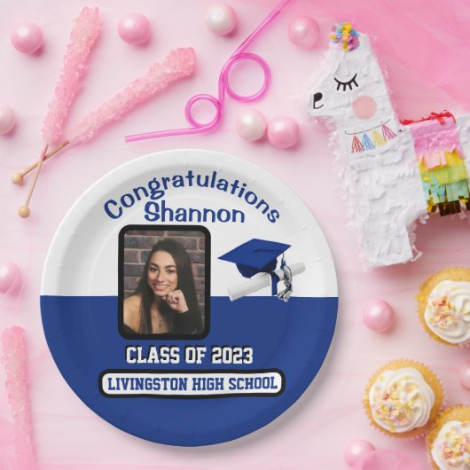 Pet en diplomaat, koninklijk blauw en wit Afstuder Papieren Bordje (Feest)