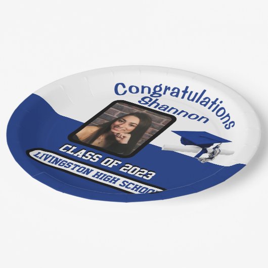 Pet en diplomaat, koninklijk blauw en wit Afstuder Papieren Bordje (Gekanteld)