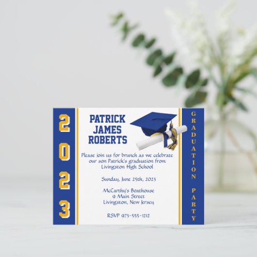 Pet en diplomaat Koninklijk Blauw & Gold Afstudere Kaart (Staand voorkant)