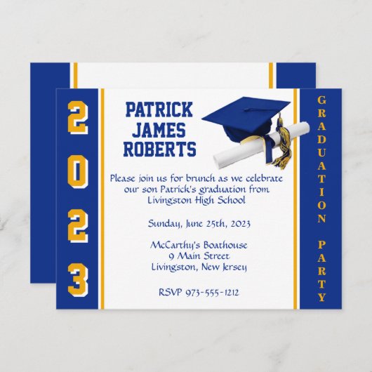 Pet en diplomaat Koninklijk Blauw & Gold Afstudere Kaart (Voorkant / Achterkant)