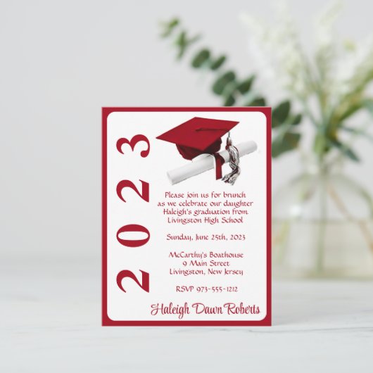 Pet en diplomaat, rood Afstuderen Kaart (Staand voorkant)