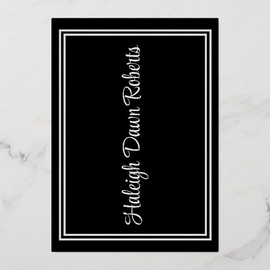 Pet en diplomaat, zwart en zilver Afstuderen Folie Uitnodiging (Achterkant)