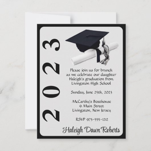 Pet en diplomaat, zwart en zilver Afstuderen Kaart (Voorkant)