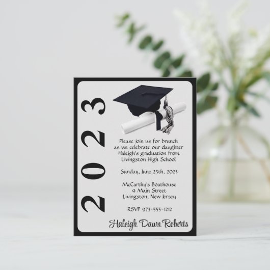 Pet en diplomaat, zwart en zilver Afstuderen Kaart (Staand voorkant)