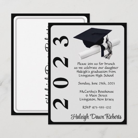 Pet en diplomaat, zwart en zilver Afstuderen Kaart (Voorkant / Achterkant)