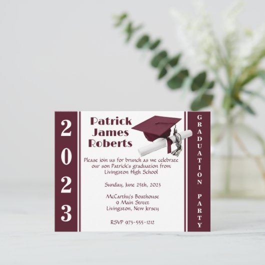 Pet en diplomatie, maroon en wit Afstuderen Kaart (Staand voorkant)