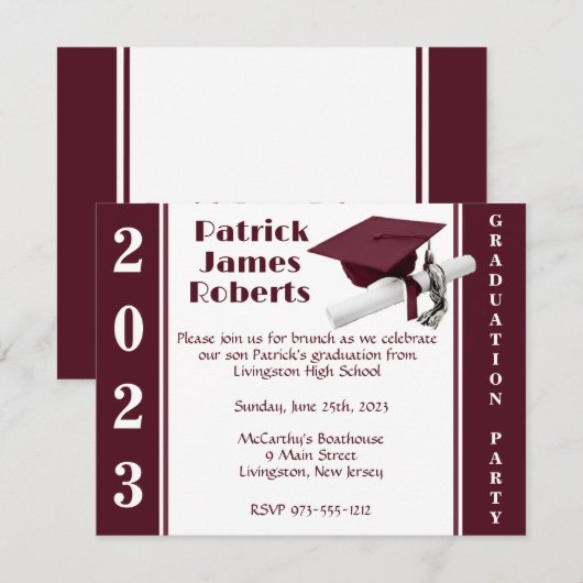 Pet en diplomatie, maroon en wit Afstuderen Kaart (Voorkant / Achterkant)